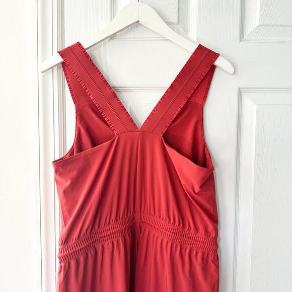 Athleta Savannah Rust Orange Currant Red Ruffle Strap Wide Leg Jumpsuit 6 - Picture 5 of 13